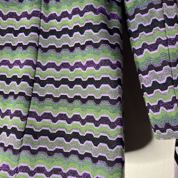 Vintage 90s Zara Green Purple Metallic Geo Striped Cutout Mini Dress Size M - Picture 11 of 11